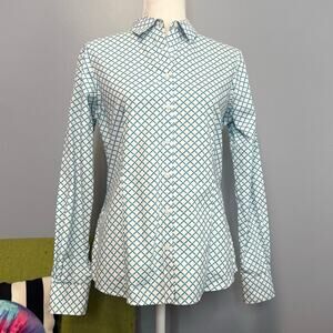 Brooks Brothers Blue White Geometric Cotton Tailored Fit Button Down Shirt 6